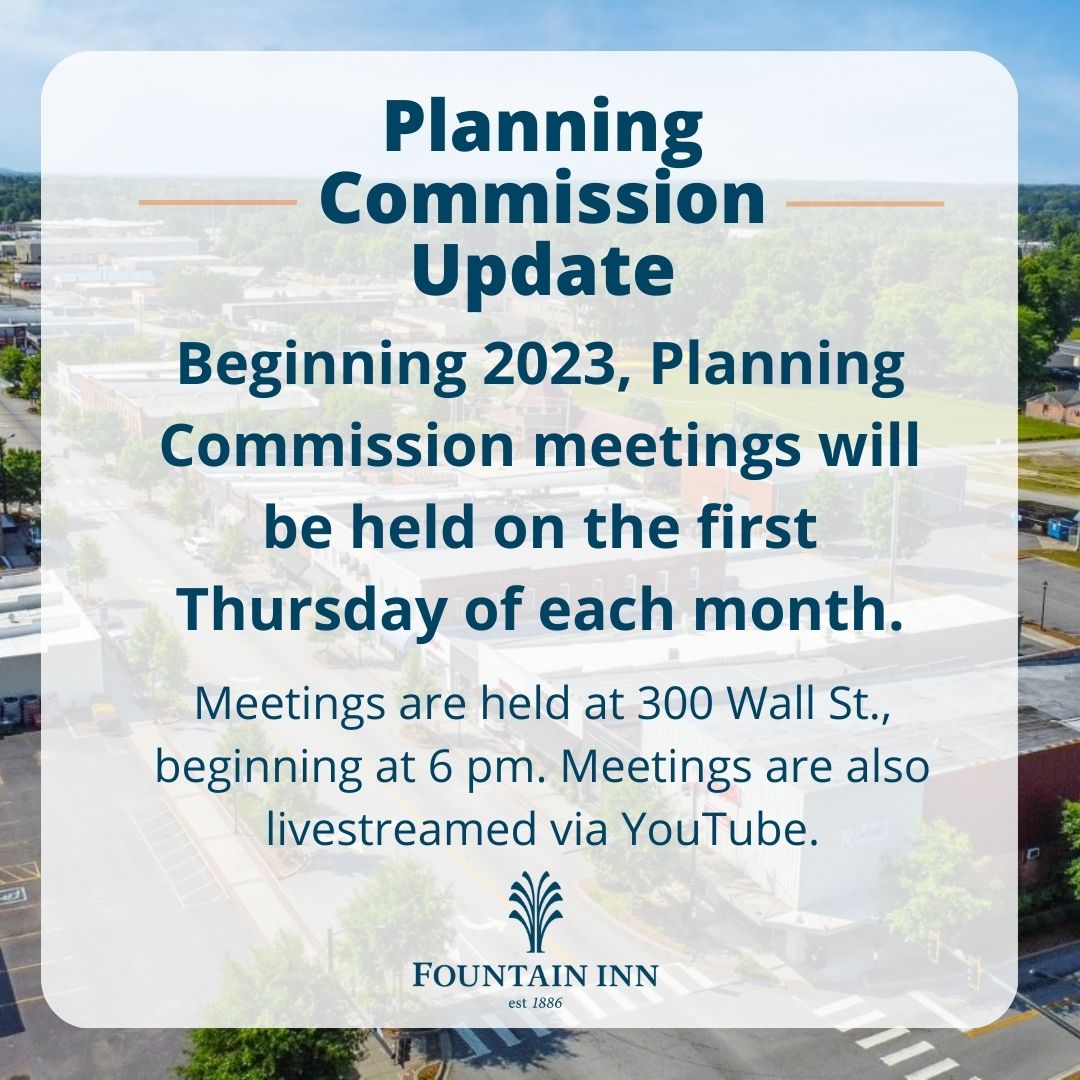 City Of Fountain Inn Announces Schedule For 2023 Planning Commission