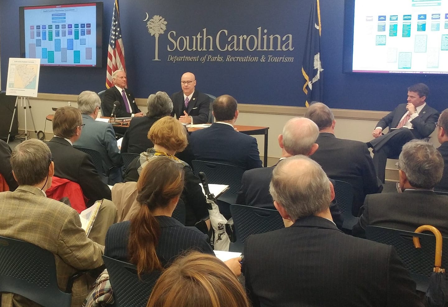 Pictured are Gov. McMaster and Dr. Mullikin during the first meeting of the S.C. Floodwater Commission, Dec. 20, 2018.