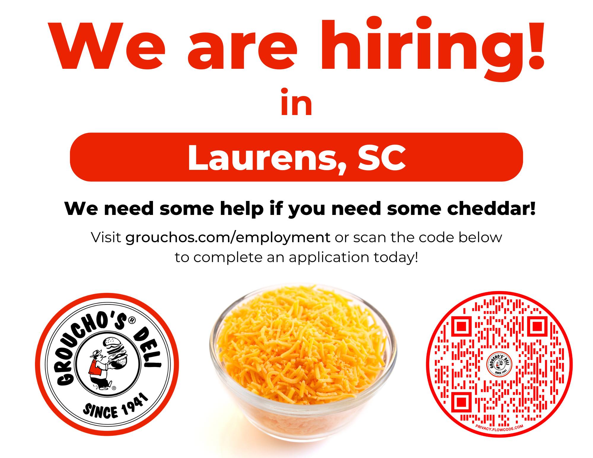 Groucho’s Deli Opening Soon in Downtown Laurens Apply Now for