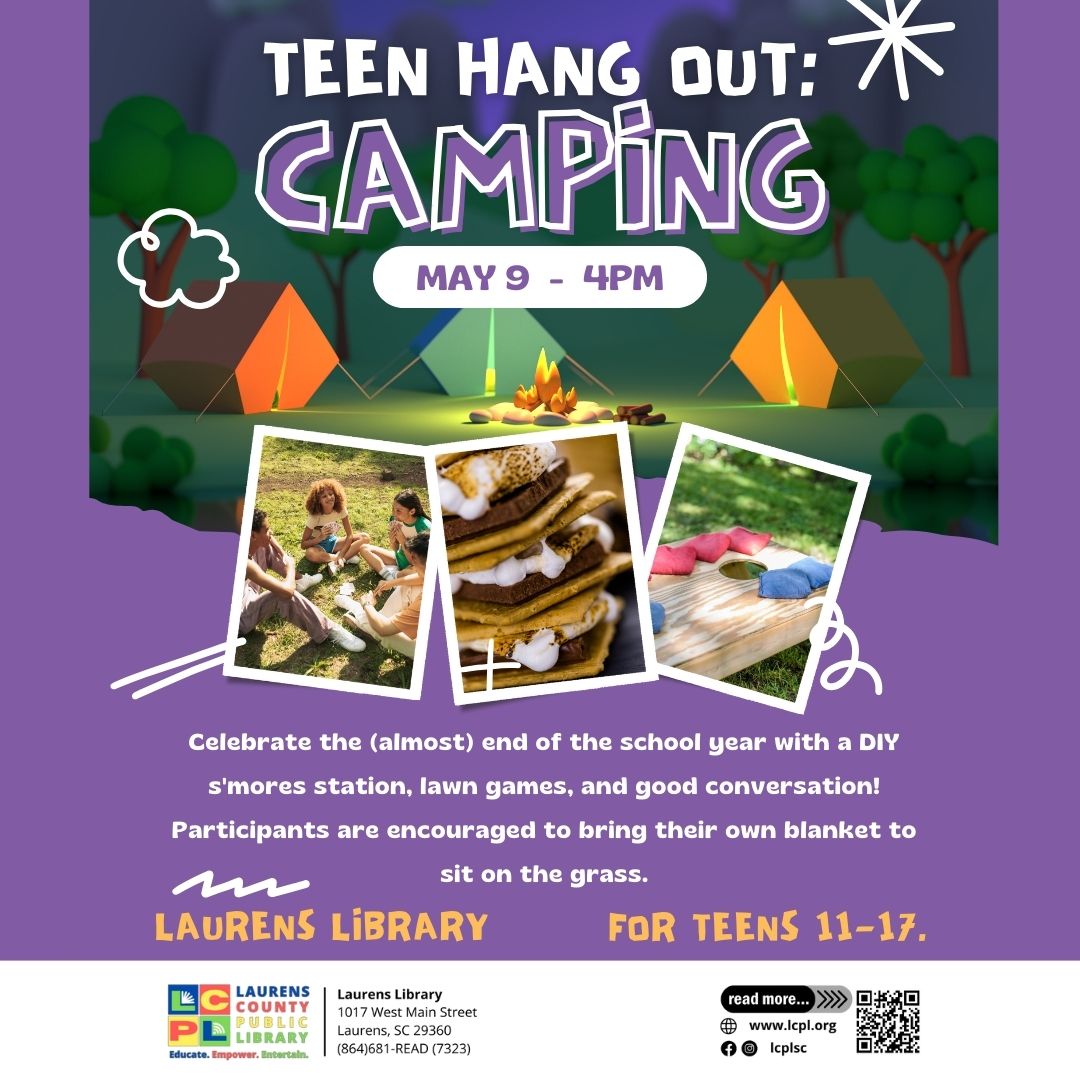 Teen Hang Out: Camping Fun at Laurens Library - Who's On The Move