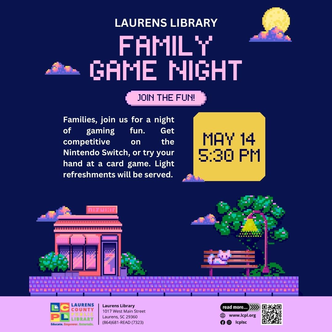 Family Game Night at Laurens Library! - Who's On The Move