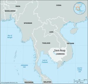 Map image that shows location of Cambodia