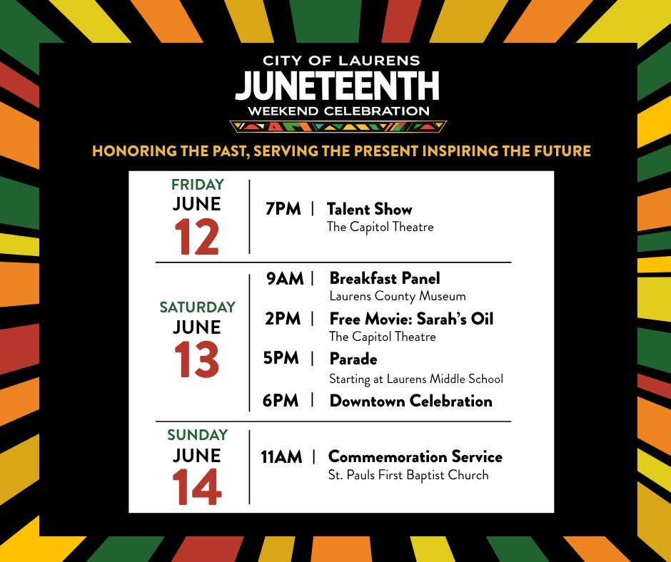 City of Laurens to Host Juneteenth Weekend Celebration June 12-14