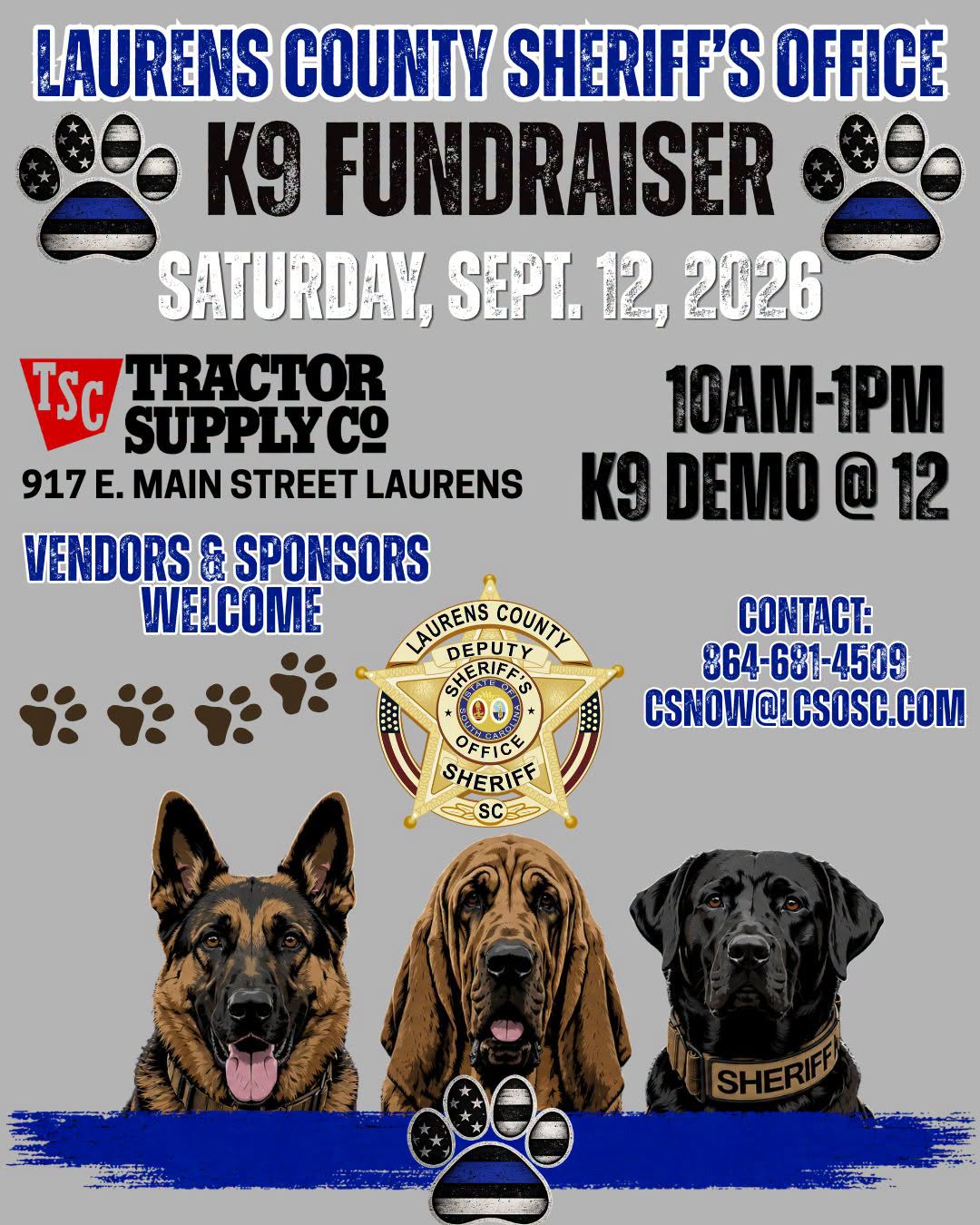 Laurens County Sheriff's Office seeks vendors, sponsors for annual K9 fundraiser